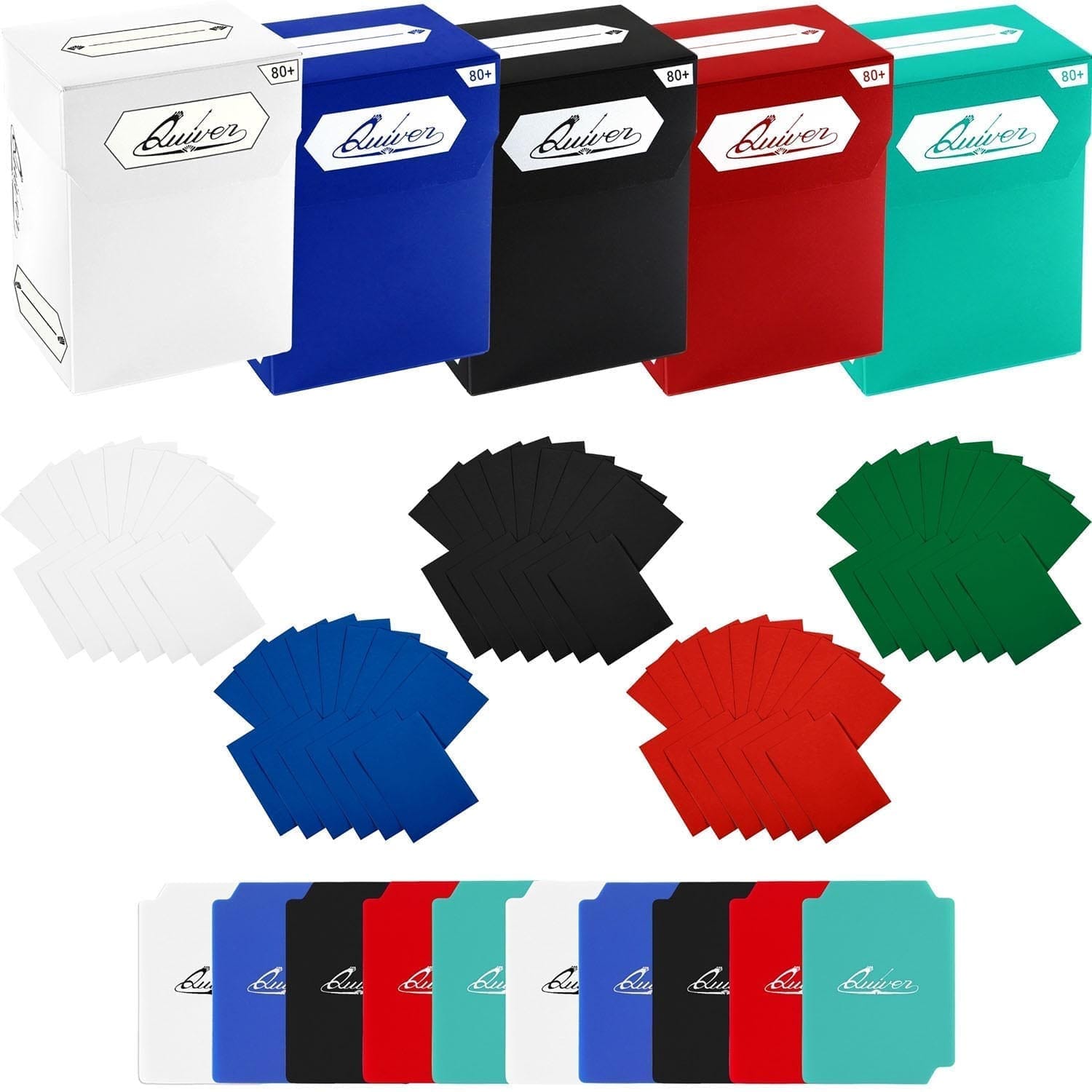 80+ Standard Deck Blocks + 100 Artemis Card Sleeves - White Blue Black Red & Green