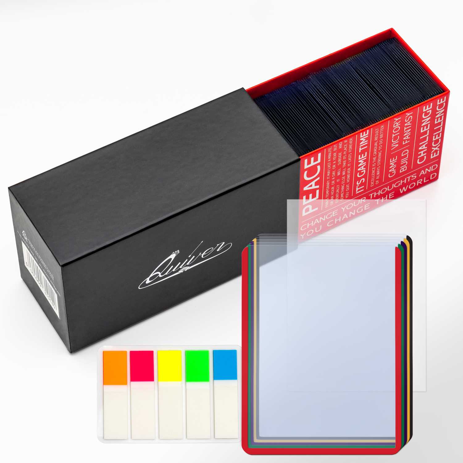 100 Count Top Loader for Cards + 100 Soft Card Sleeves + 100 pull-tabs - Red, Black, Purple, Green, Yellow